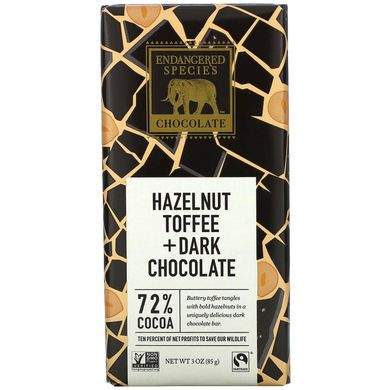 Шоколад з фундуком та тоффі Endangered Species Chocolate (Dark Chocolate) 85 г
