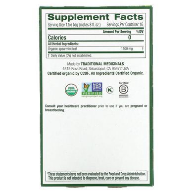 Herbal Tea Mint Traditional Medicinals (Organic Fair Trade Certified Spearmint Herbal Tea) 16 bags of 28 g