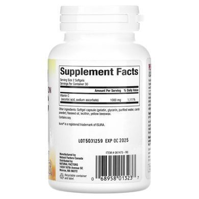 Natural Factors, ліпосомальний вітамін&nbsp;C, 1000&nbsp;мг, 60&nbsp;капсул (500&nbsp;мг у капсулі)