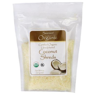 Сертифіковані екологічно чисті кокосові клаптики, Certified Organic Unsulphured Coconut Shreds, Swanson, 227 г
