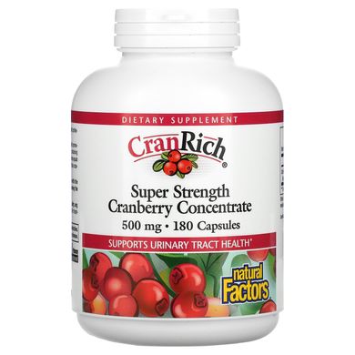 CranRich, Супер сила концентрат журавлини, Natural Factors, 500 мг, 180 капсул