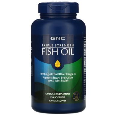 Рыбий жир тройной силы, Triple Strength Fish Oil, GNC, 1000 мг, 120 мягких капсул купить в Киеве и Украине