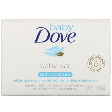 Дитяче мило, насичене вологою, Baby Dove, Baby Bar Soap, Rich Moisture, Dove, 90 г
