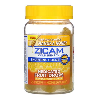 Лікарські фруктові краплі, Манука мед, Cold Remedy, Medicated Fruit Drop, Manuka Honey, Zicam, 25 крапель
