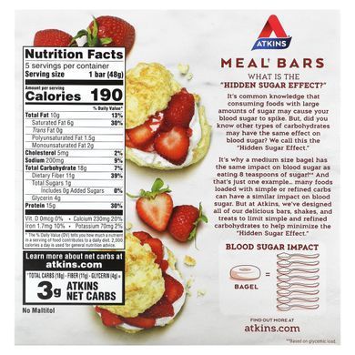 Atkins, Protein Meal Bar, Strawberry Shortcake, 5 Bars, 1.69 oz (48 g) Each купить в Киеве и Украине