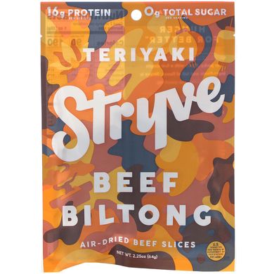 Протеїн закуска яловичина пров'яленої м'ясо, Теріякі, Stryve Foods, 2,25 унції (64 г)