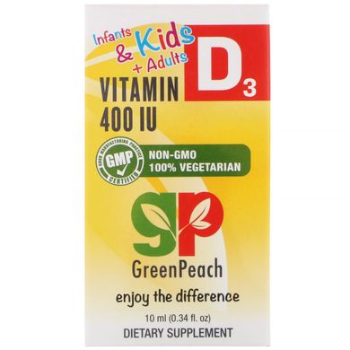 Рідкий вітамін D3 для малюків і дітей, GreenPeach, 400 МО, 034 р унцій (10 мл)