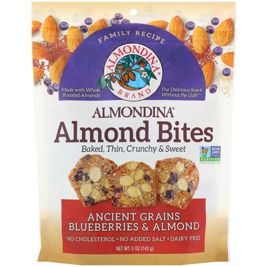 Закуска з мигдалем, стародавні зерна, чорниця і мигдаль, Almond Bites, Ancient Grains Blueberries,Almonds, Almondina, 142 г