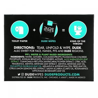 Dude Products, салфетки, пригодные для использования, смываемые салфетки, мятный холод, 30 салфеток в индивидуальной упаковке (5,7 x 7,8 дюйма) каждая купить в Киеве и Украине