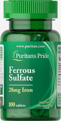 Железо сульфат железа, Iron Ferrous Sulfate, Puritan's Pride, 28 мг, 100 таблеток купить в Киеве и Украине