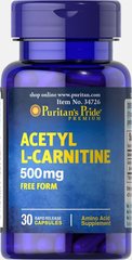 Ацетил L-карнітин, Acetyl L-Carnitine, Puritan's Pride, 500 мг, 30 капсул