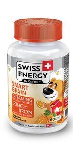 Мультивитамины для мозга, для детей от 3 лет, SMART BRAIN, Swiss Energy, без сахара, умственная активность и иммунитет, 60 жевательных таблеток купить в Киеве и Украине