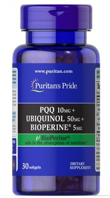 Мозкова активність PQQ + убіхінол + біоперін, PQQ + Ubiquinol + Bioperine, Puritan's Pride, 10 мг / 50 мг / 5 мг, 30 капсул