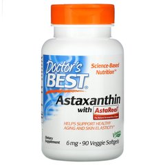 Астаксантин, Astaxanthin With AstaPure, Doctor's Best, 6 мг, 90 вегетарианских таблеток купить в Киеве и Украине