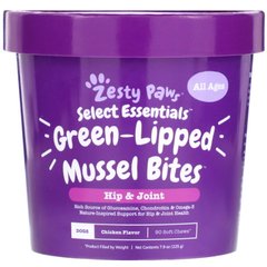 Для собак, беззерновие м'які жувальні таблетки з зеленими мідіями для здоров'я суглобів, зі смаком курки, New Zealand Green-Lipped Mussel Bites, Zesty Paws, 90 таблеток