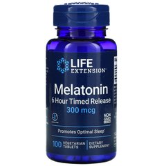 Мелатонин, Melatonin 6 Hour Timed Release, Life Extension, 300 мкг, 100 растительных таблеток купить в Киеве и Украине