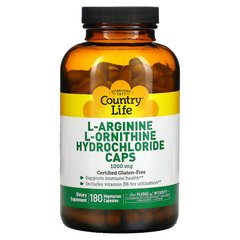 L-аргинин и L-орнитина гидрохлорид в капсулах, Country Life, 1000 мг, 180 капсул купить в Киеве и Украине