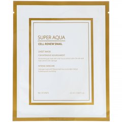 Маска для обличчя з оновленою кліткою, Super Aqua, Cell Renew Snail Sheet Mask, Missha, 1 лист, 0,84 рідкої унції (25 мл)