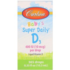 Витамин Д3 для детей в каплях Carlson Labs (Baby's Super Daily D3 Liquid Drops) 400 МЕ 103 мл купить в Киеве и Украине