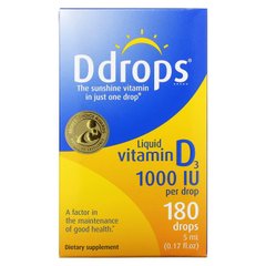 Жидкий витамин D3, Ddrops, 1000 МЕ, 0,17 жидких унций (5 мл) купить в Киеве и Украине