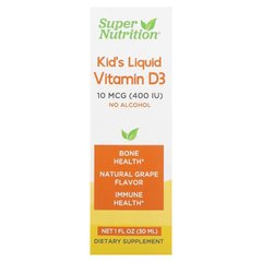 Детский жидкий витамин Д3 без алкоголя виноград Super Nutrition (Kid’s Liquid Vitamin D3 No Alcohol Grape) 10 мкг 400 МЕ 30 мл купить в Киеве и Украине
