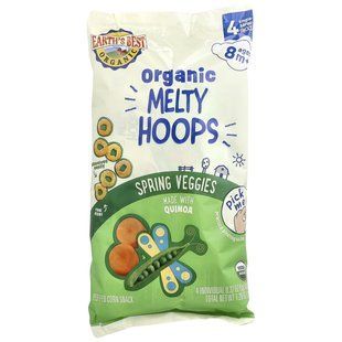 Earth's Best, Organic Melty Hoops, Puffed Corn Snack, 8+ Months, Spring Veggies, 4 Single Serve Packs, 0.32 oz (9 g) Each