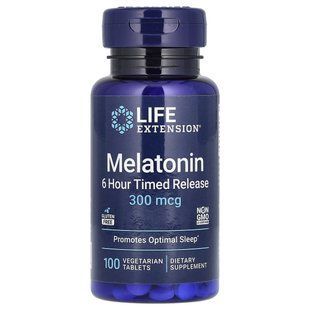 Мелатонин, Melatonin 6 Hour Timed Release, Life Extension, 300 мкг, 100 растительных таблеток купить в Киеве и Украине