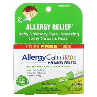 Boiron, AllergyCalm Kids, для дітей від 2 років, 3 тюбики по 80 гранул