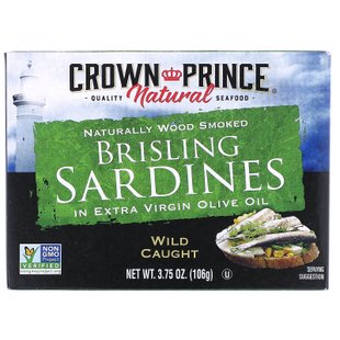 Шпроты в оливковом масле первого отжима Crown Prince Natural (Brisling Sardines in Extra Virgin Olive Oil) 106 г купить в Киеве и Украине