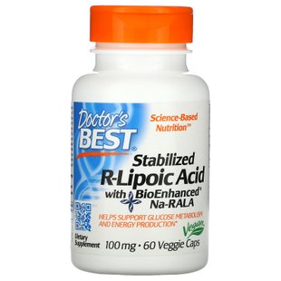 Стабилизирующая Р-липоевая кислота Doctor's Best (Best Stabilized R-Lipoic Acid) 100 мг 60 растительных капсул купить в Киеве и Украине