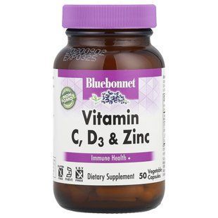 Bluebonnet Nutrition, витамины&nbsp;C, D3 и цинк, 50&nbsp;растительных капсул купить в Киеве и Украине