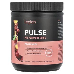 Legion Athletics, Pulse, передтренувальний напій, фруктовий пунш, 490 г (1,08 фунта)