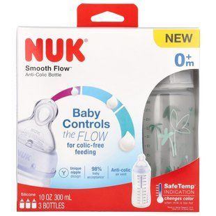 NUK, Smooth Flow, Anti-Colic Bottle, 0+ Months, 3 Bottles, 10 oz (300 ml) Each купить в Киеве и Украине