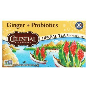 Травяной чай, имбирь + пробиотики, без кофеина, Celestial Seasonings, 20 чайных пакетиков, 1,1 унции (31 г) купить в Киеве и Украине