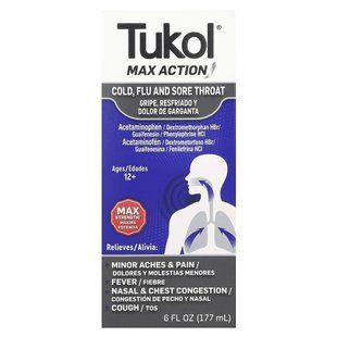 Tukol, Max Action, Cold, Flu and Sore Throat, Ages 12+, 6 fl oz (177 ml) купить в Киеве и Украине