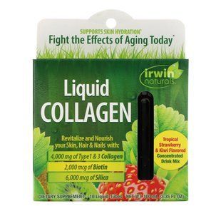 Рідкий колаген, тропічна полуниця і ківі, Liquid Collagen, Tropical Strawberry,Kiwi, Irwin Naturals, 10 рідких пробірок по 10 мл кожна