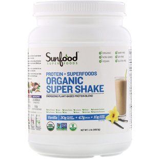 Протеїн + Суперпродукти, Органічний Супер Шейк, Ваніль, Protein + Superfoods, Organic Super Shake, Vanilla, Sunfood, 500 г