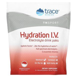 Trace Minerals &reg;, TM Sport, Hydration I.V., Electrolyte Drink Paks, Strawberry Coconut, 16 Packets, 0.56 oz (16 g) Each купить в Киеве и Украине