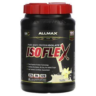 Isoflex, 100% ultra-pure whey protein isolate (WPI with ion-charged filtration), vanilla, ALLMAX Nutrition, 907 g.