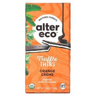 Alter Eco, Truffle Thins, Organic Dark Chocolate Bar, Orange Cr&egrave;me, 2.96 oz (84 g) купить в Киеве и Украине