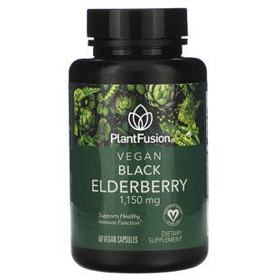 Vegan Black Elderberry, Vegan Black Elderberry, PlantFusion, 1150 mg, 60 vegan capsules