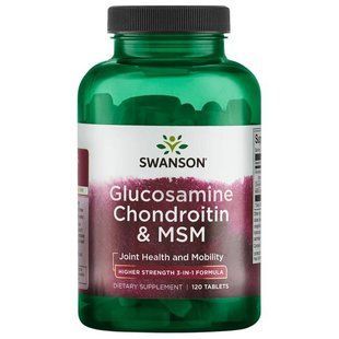 Глюкозамин хондроитин и МСМ, Glucosamine Chondroitin & MSM - Higher Strength, Swanson, 120 таблеток купить в Киеве и Украине