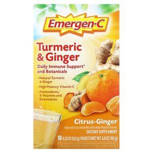 Emergen-C, куркума й імбир, цитрусові й імбир, 18 пакетиків по 9 г (0,32 унції)