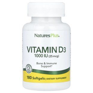 Витамин D3 Nature's Plus (Vitamin D3) 1000 МЕ 180 гелевых капсул купить в Киеве и Украине