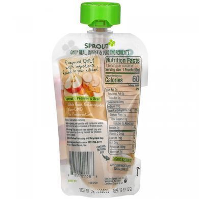 Sprout Organic, Детское питание, от 6 месяцев и старше, яблоко, банан, мускатная тыква, 3,5 унции (99 г) купить в Киеве и Украине