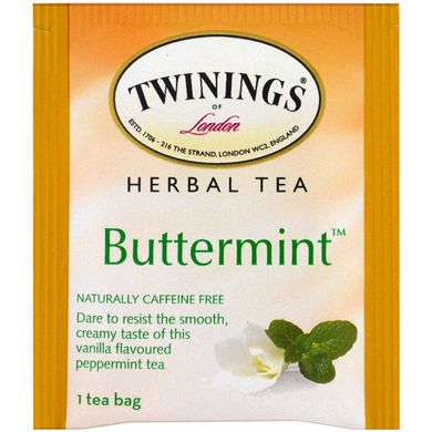 Трав'яний чай, м'ятний льодяник, не містить кофеїн, Twinings, 20 чайних пакетиків, 141 унції (40 г)