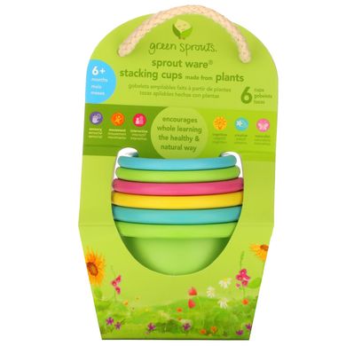 Чашки для штабелювання посуду, діти від 6 місяців, різнокольорові, Sprout Ware Stacking Cups, 6 + Months, Multicolor, Green Sprouts, 6 шт