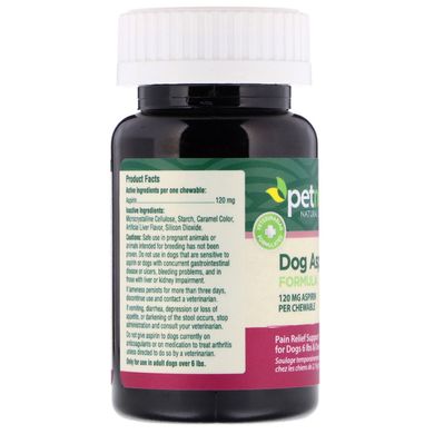Природний догляд за тваринами, склад з аспірином для собак, все собаки, смак печінки, petnc NATURAL CARE, 120 мг, 50 жувальних пастилок