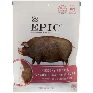 Bites, незасолена яловичина і свинина, Копчені з гікорі, Epic Bar, 2,5 унції (71 г)