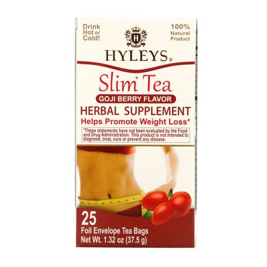 Тонкий чай, Ягоди годжі, Slim Tea, Goji Berry, Hyleys Tea, 25 чайних пакетиків в фольгових конвертах, 1,32 унції (37,5 г)
